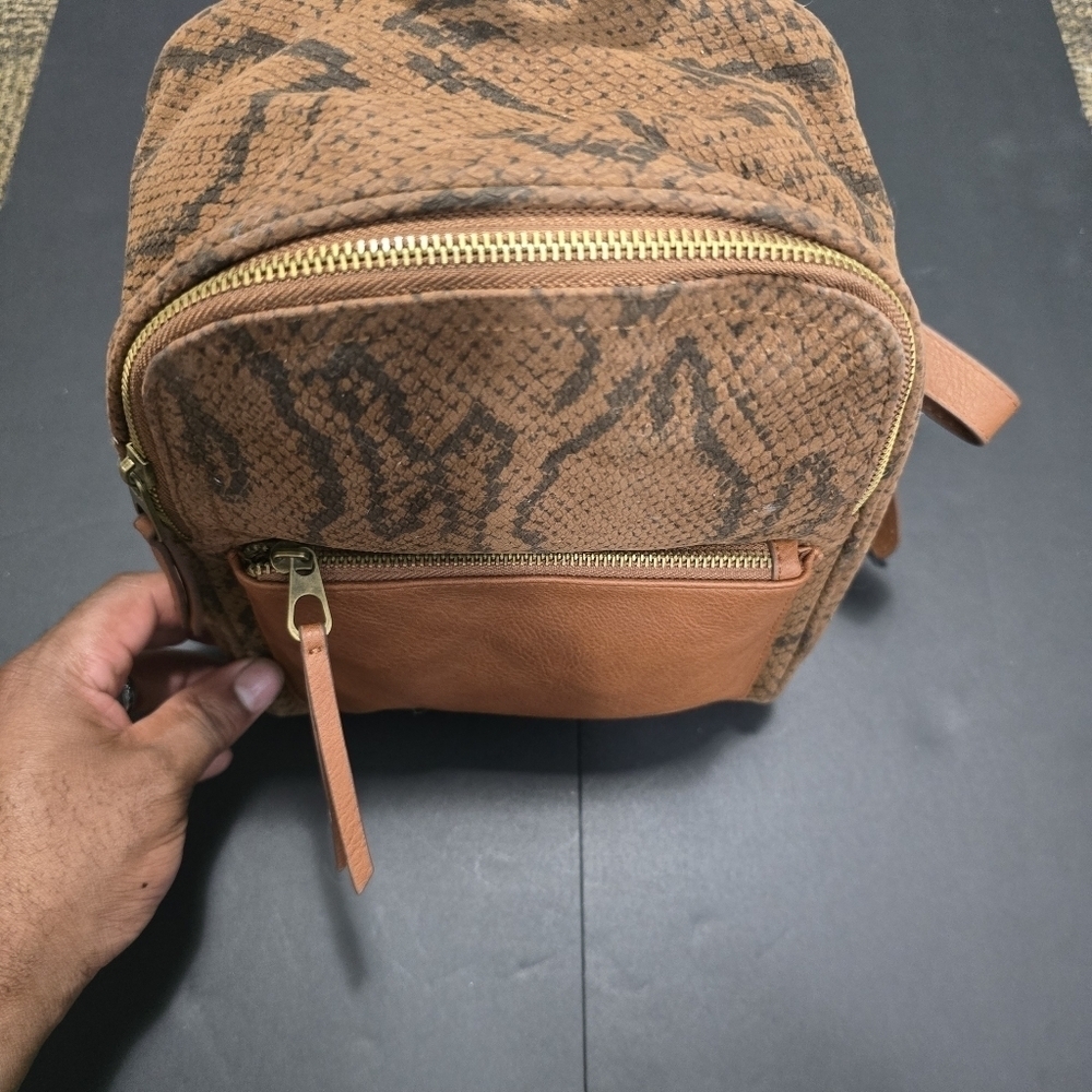 NEW Brown Snakeskin Mini Backpack Purse Animal Print Travel Festival Bag - Picture 5 of 6